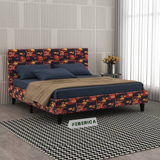 FEBERICA Fabric King Size Bed with Upholstered Headboard for Bedroom/ Hotel/ Kids Room | Engineered Wood King Bed
