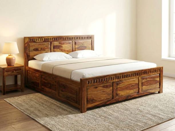 Flipkart Perfect Homes Solid Sheesham Wood King Bed with Wooden Headboard & Box Storage for Bedroom| Solid Wood King Box Bed, 206 cm x 188 cm (6.76 ft x 6.17 ft)