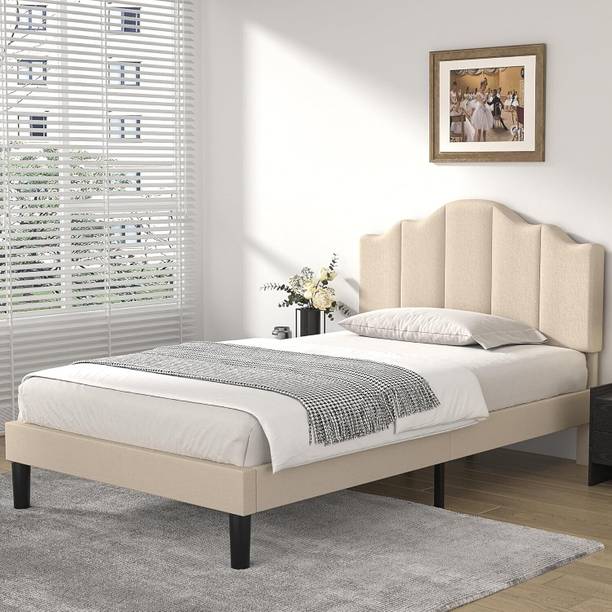 Manorekha Upholstered Platform Bed Frame with Adjustable Headboard Metal Queen Bed, 198 cm x 109 cm (6.5 ft x 3.58 ft)
