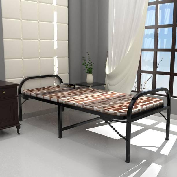 HoneyTouch Folding Bed with Mattress Cotton Cloth Metal Single Bed