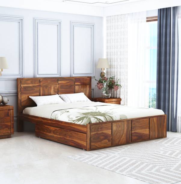 SUNCROWN Elano Sheesham |Palang|Cot with Storage for Bedroom|Hotel|Living Room Solid Wood Queen Box, Drawer Bed