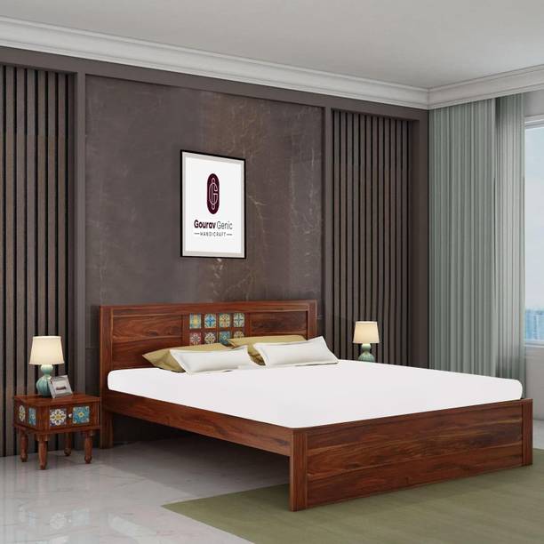 Gouravgenics Handicraft Solid Sheesham Wood King Size Bed Solid Wood King Bed, 208.28 cm x 187.96 cm (6.83 ft x 6.17 ft)
