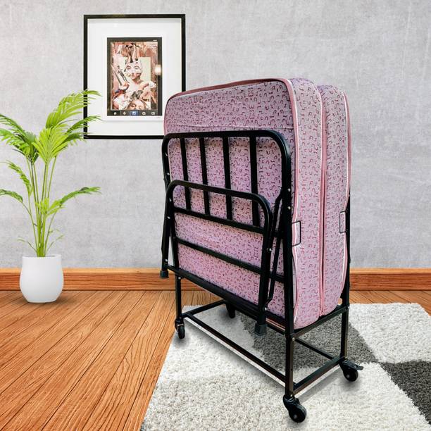 Palmen Morpho Folding Rollaway Bed with 6” Foldable Foam Mattress 75 x 36 Inch Metal Single Bed