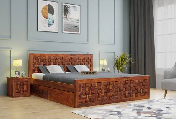 WOODENJOY Sheesham Wood Bed/Cot Bed/Palang For Bed Room/Home/Hotel Solid Wood King Drawer Bed