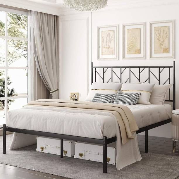 KTG Handicraft TWIN Black Headboard and Footboard, 4 Posters Metal Bed Frame Metal King Bed, 205 cm x 190 cm (6.73 ft x 6.23 ft)