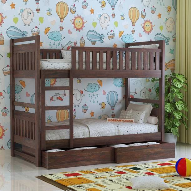 Dreamydesks Sheesham Wood Tylor Bunk Bed with 2 Drawer Storage Solid Wood Single Drawer Bed