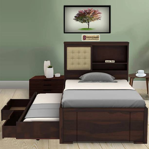 Gouravgenic Handicraft solid sheesham wood single bed, wooden single cot for bedroom, home furniture-07 Solid Wood Single Drawer Bed