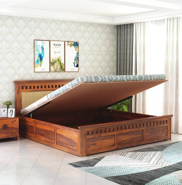 SAVITRIDECOR Sheesham Wood King Size Hydraulic Storage Bed For Bedroom/Living Room Solid Wood King Hydraulic Bed
