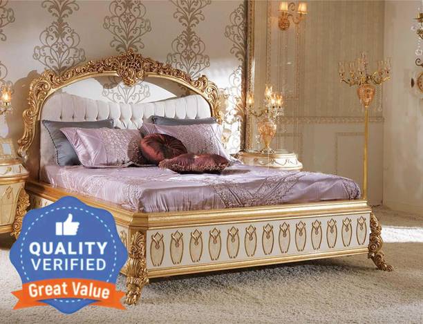 Pepperfry LISA TURKISH STYLE ROYAL LUXURY TEAKWOOD Solid Wood Double Box Bed, 170 cm x 170 cm (5.58 ft x 5.58 ft)