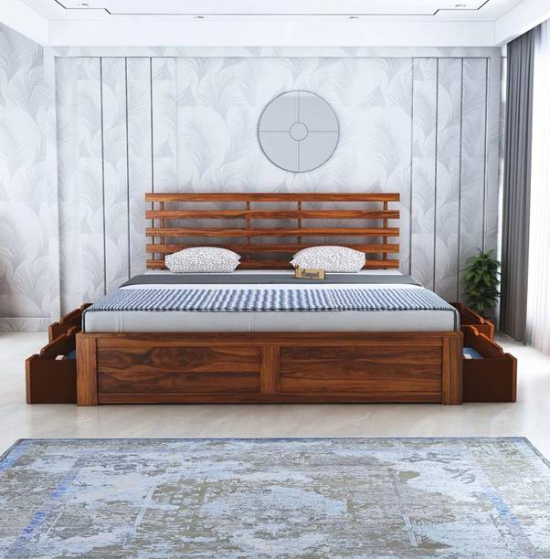 Ganpati Arts Sheesham Wood Bed/Cot Bed/Palang For Bed Room/Home/Hotel Solid Wood King Drawer Bed