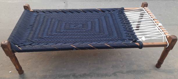 YahiTohChahiye Eppotum Khaat 6x3x1.75 Ft Standard Weaving Silk Rope Royal Blue Solid Wood Single Bed