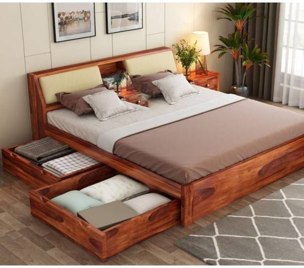 AMBICA WOODMART Sheesham Wood Queen Size Bed Queen Size Bed With Drawer Storage Queen Size cot Solid Wood Queen Drawer Bed