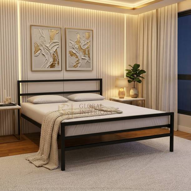 Global Interiors Modern Minimalist Metal Bed Frame Contemporary Bedroom Furniture Metal Queen Bed, 190 cm x 190 cm (6.23 ft x 6.23 ft)