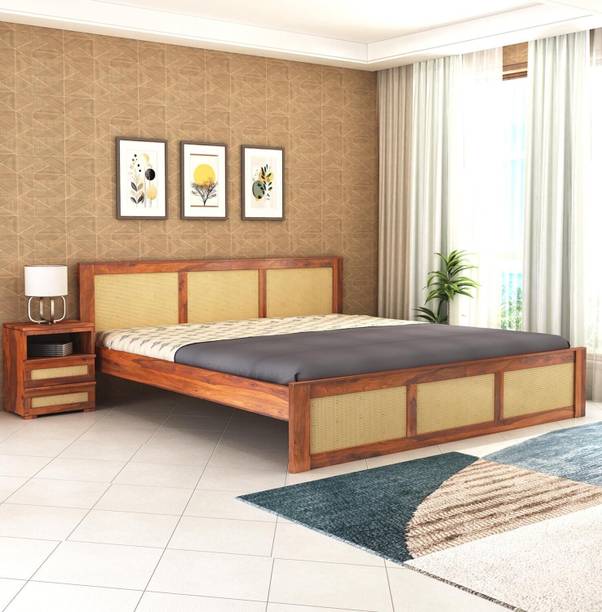 SAVITRIDECOR sheesham wood queen size bed without storage |double bed for living room,bedroom Solid Wood Queen Bed