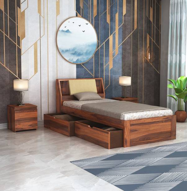 Suncrown Furniture UrbanLite Sheesham |Palang|Cot with Storage for Bedroom|Hotel|Living Room Solid Wood Single Drawer, Box Bed