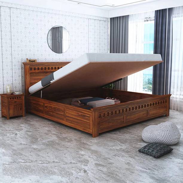 Ganpati Arts Sheesham Wood Queen Bed/Wooden Cot With Hydraulic Storage Bed For Bedroom/Home Solid Wood Queen Hydraulic Bed, 209 cm x 163 cm (6.86 ft x 5.35 ft)