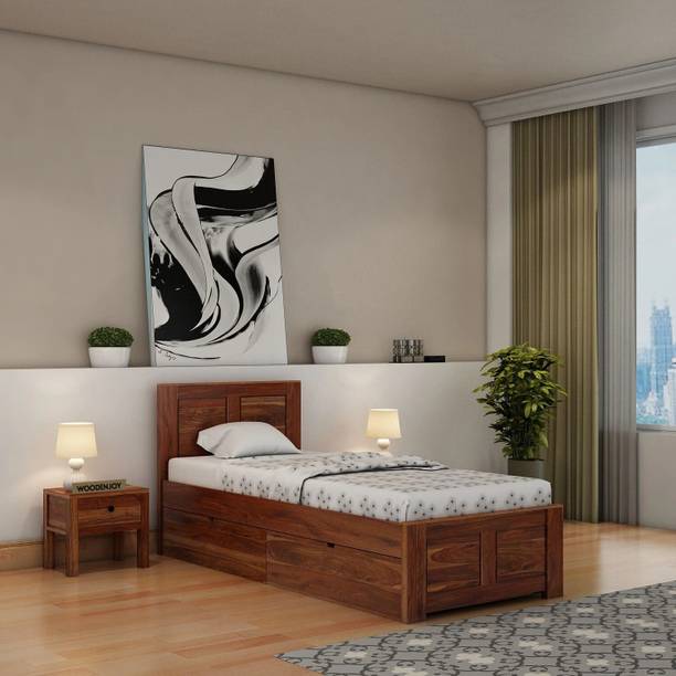 WOODENJOY Sheesham Wood Single Bed With Drawers Storage/Wooden Single Bed With Storage Solid Wood Single Drawer Bed