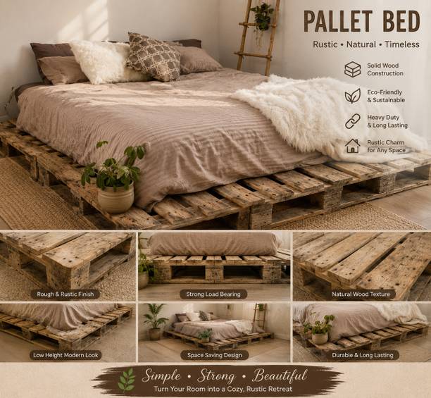 Knowk knock Beautiful Nordic 4×6 ft Pine Wood Pallet Bed Rustic Modern Wooden Furniture Solid Wood Double Bed, 183 cm x 122 cm (6.0 ft x 4.0 ft)
