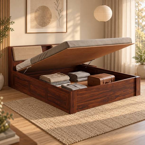 Ganpati Arts Mayor Sheesham Wood Bed/Cot With Hydraulic Storage | Solid Wood King Hydraulic Bed, 224 cm x 188 cm (7.35 ft x 6.17 ft)