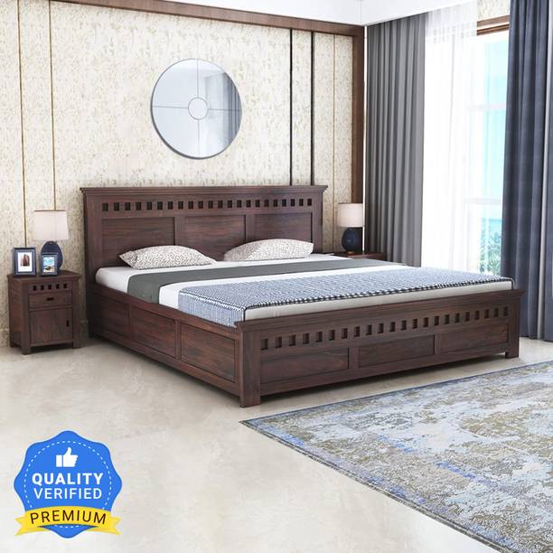 WoodArt Sheesham Wood King Size Bed with Box Storage for Bedroom Solid Wood King Box Bed