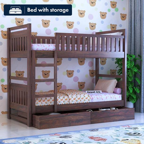 Ganpati Arts Sheesham Wood Swift Bunk Bed With2 Drawer Storage For Kids Bed/Kids Room Solid Wood Single Drawer Bed, 208 cm x 99 cm (6.82 ft x 3.25 ft)