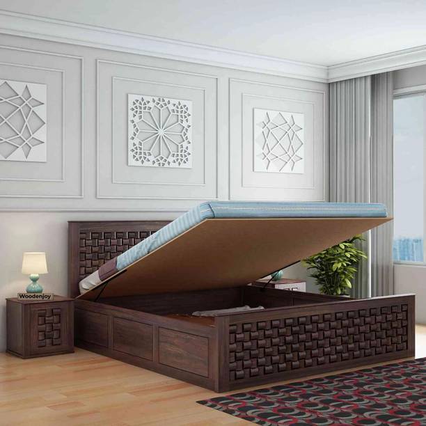 WoodLab Sheesham Wood Queen Bed/Wooden Bed With Hydraulic Storage/Wooden Palaung Solid Wood Queen Hydraulic Bed, 204.47 cm x 158.75 cm (6.71 ft x 5.21 ft)