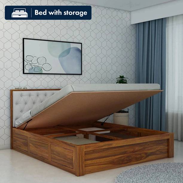 Ganpati Arts Sheesham Wood Decan Queen Bed with Hydraulic Storage For Bedroom/Home Solid Wood Queen Hydraulic Bed, 208 cm x 168 cm (6.82 ft x 5.51 ft)