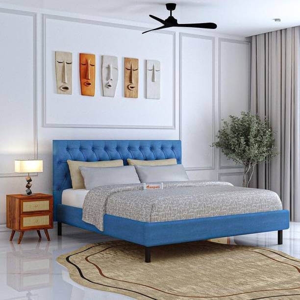 Ganpati Arts Plywood Upholstered Bed with Tufted Headboard/Wooden Cot/Palaung For Bedroom Engineered Wood Queen Bed
