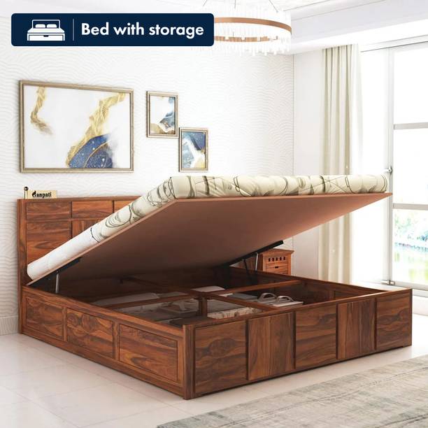 Ganpati Arts Sheesham Wood Scott Bed/Wooden Cot With Hydraulic Storage Bed For Bedroom/Home Solid Wood King Hydraulic Bed, 206 cm x 191 cm (6.76 ft x 6.27 ft)