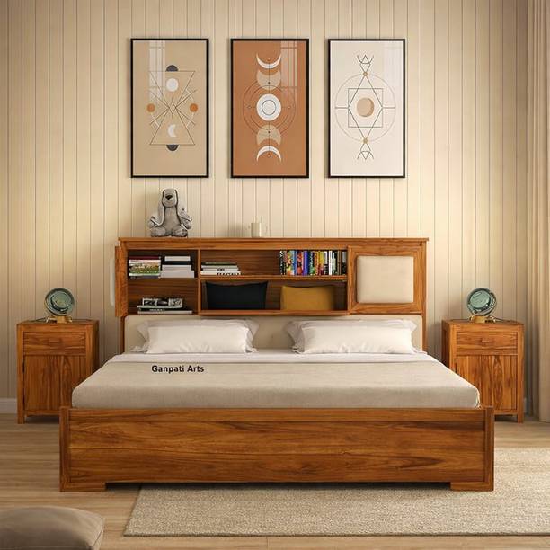 Ganpati Arts Sheesham Wood Maharaja Bed for Bedroom/Hotel/Wooden Cot/Bed With Box Storage Solid Wood King Box Bed, 218.44 cm x 187.96 cm (7.17 ft x 6.17 ft)