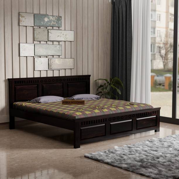 AMBICA WOODMART AMBICA WOODMART Shesham Wood Bed Solid Wood King Bed, 206 cm x 193 cm (6.76 ft x 6.33 ft)