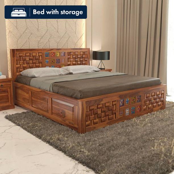 Bhagwati Arts Solid Sheesham Wood King Size For Bedroom/ Hotel | Solid Wood King Box Bed Solid Wood King Box Bed, 205.74 cm x 190.5 cm (6.75 ft x 6.25 ft)