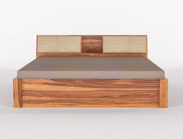 DITHA Solid Sheesham Wood King Size Bed With Headboard And Box Storage For Bedroom. Solid Wood King Box Bed