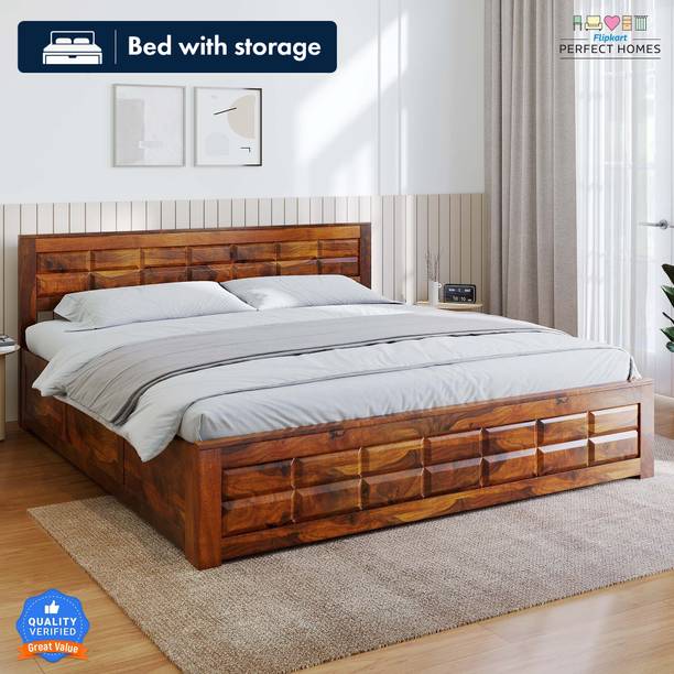 Flipkart Perfect Homes Vigorous Solid Wood Queen Box Bed, 206 cm x 157 cm (6.76 ft x 5.15 ft)