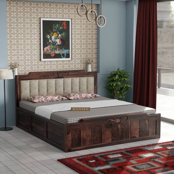Banshi Solid Sheesham Wood Double Bed with Box Storage | Durable Wooden Bed for Home Solid Wood Queen Box Bed, 158 cm x 206 cm (5.18 ft x 6.76 ft)