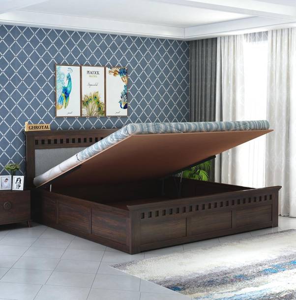 SAVITRIDECOR Solid Wood Bed/Cot Bed/Palang For Bedroom/Home/Hotel Solid Wood Queen Hydraulic Bed