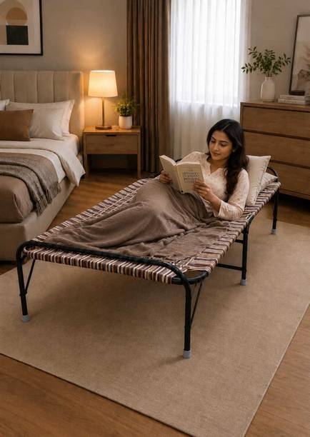 Hmt Enterprise Portable Folding Metal Cot Bed with Fabric Webbing | Foldable Sin