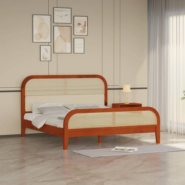 Wakeup India Sereno Mango Wood Bed | Maharani Color Finish Bed without Storage | 78x72 Inch Solid Wood King Bed