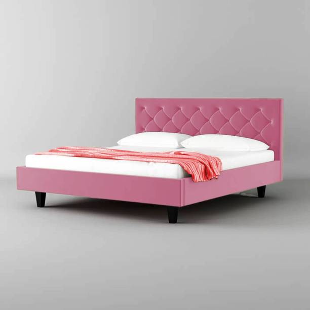 NATRAJ ART & CRAFT Fabric King Size Bed with Upholstered Headboard for Bedroom/ Hotel/ Kids Room | Engineered Wood King Bed