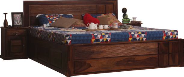 Sheesham Craft NovaSleep King With Storage,Single Bedside,Unique Design,Natural,Matte finished Solid Wood King Box Bed