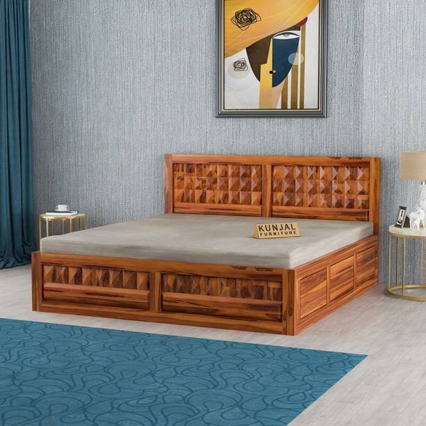 Kunjal furniture Solid Wood Queen Size Bed With Diamond Pattern Headboard & Footboard For Bedroom Solid Wood Queen Box Bed, 160.02 cm x 205.74 cm (5.25 ft x 6.75 ft)