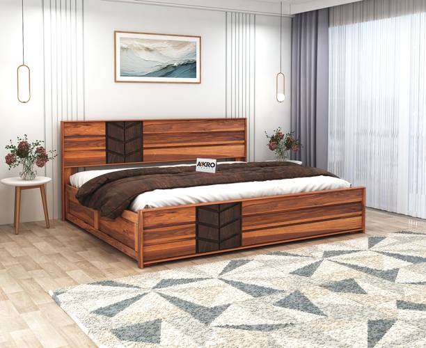 AakroCrafts Solid Wood Queen Box Bed, 210 cm x 165 cm (6.89 ft x 5.41 ft)