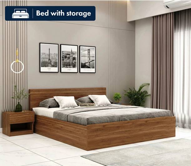 Wooden Street Harper Premium Engineer Wood Queen Size Platform Bed With Box Storage Engineered Wood Queen Box Bed, 208.2 cm x 157.4 cm (6.83 ft x 5.16 ft)