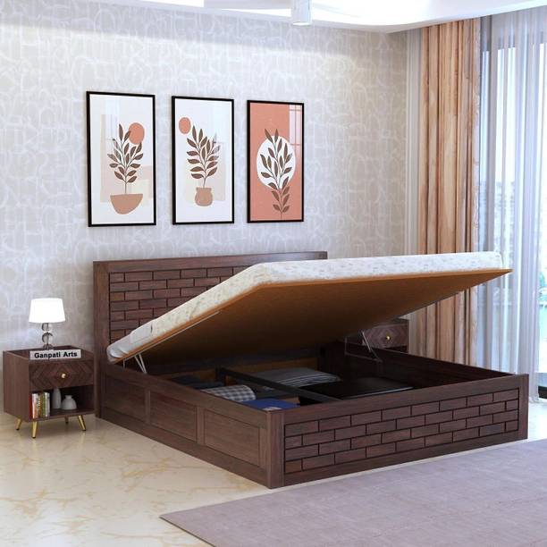 Ganpati Arts Italian Solid Sheesham Wood Bed/Wooden Double Bed Palang for Bedroom Home Solid Wood Queen Hydraulic Bed, 210.82 cm x 160.02 cm (6.92 ft x 5.25 ft)