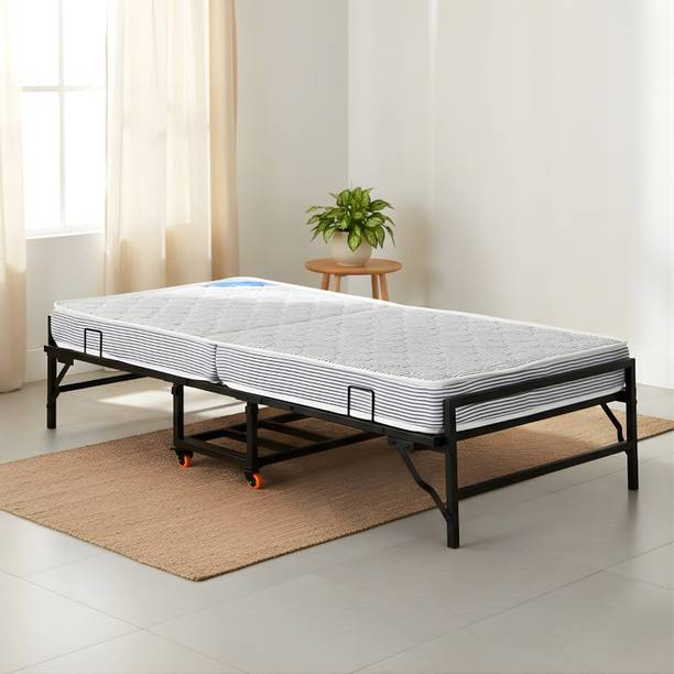 Nilkamal Zoe Folding Bed with Mattress| Space Saving Portable Rollaway Bed with Wheels| Metal Single Bed, 198.5 cm x 94 cm (6.51 ft x 3.08 ft)