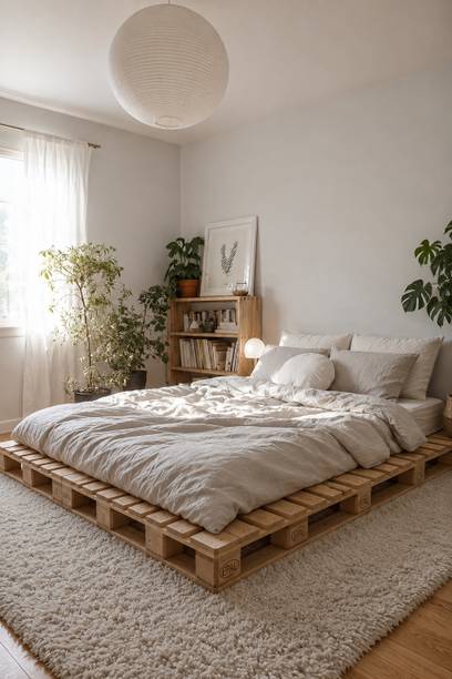 The lkea Premium Pine Wood Pallet Bed Frame Modern Wooden Platform | Bed DIY Assembly Engineered Wood Single Bed, 91 cm x 91 cm (2.99 ft x 2.99 ft)