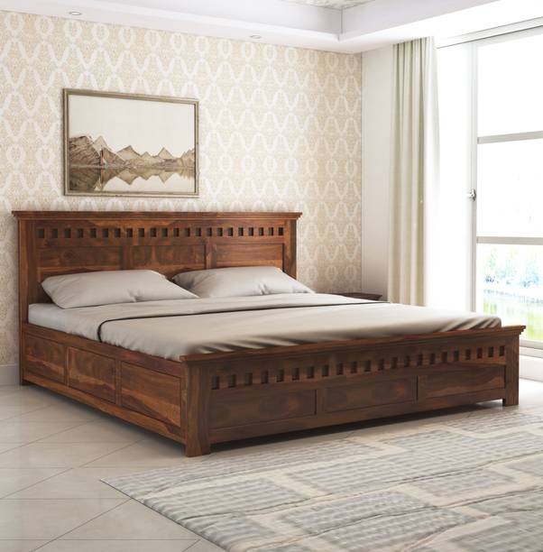 SUNCROWN Echowood Sheesham |Palang|Cot with Storage for Bedroom|Hotel|Living Room Solid Wood King Box Bed, 210.82 cm x 198.12 cm (6.92 ft x 6.5 ft)