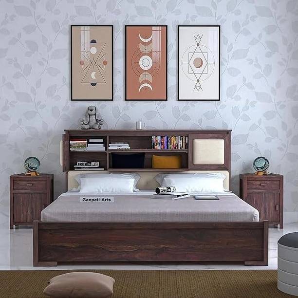 Ganpati Arts Sheesham Wood Maharaja Bed for Bedroom/Hotel/Wooden Cot/Bed With Box Storage Solid Wood King Box Bed