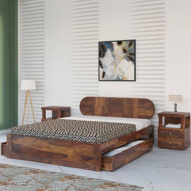 Flipkart Perfect Homes Woodwhiz Sheesham ( Rosewood ) Jodhpur furniture Solid Wood Queen Drawer Bed