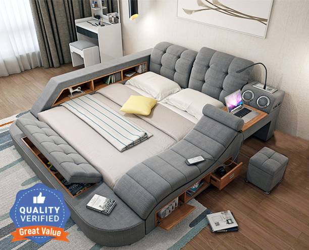 Pepperfry MULTI FUNCTIONAL SMART BED WITH BODY MASSAGER MUSIC SYSTEM Etc. Solid Wood Double Box Bed, 180 cm x 180 cm (5.91 ft x 5.91 ft)